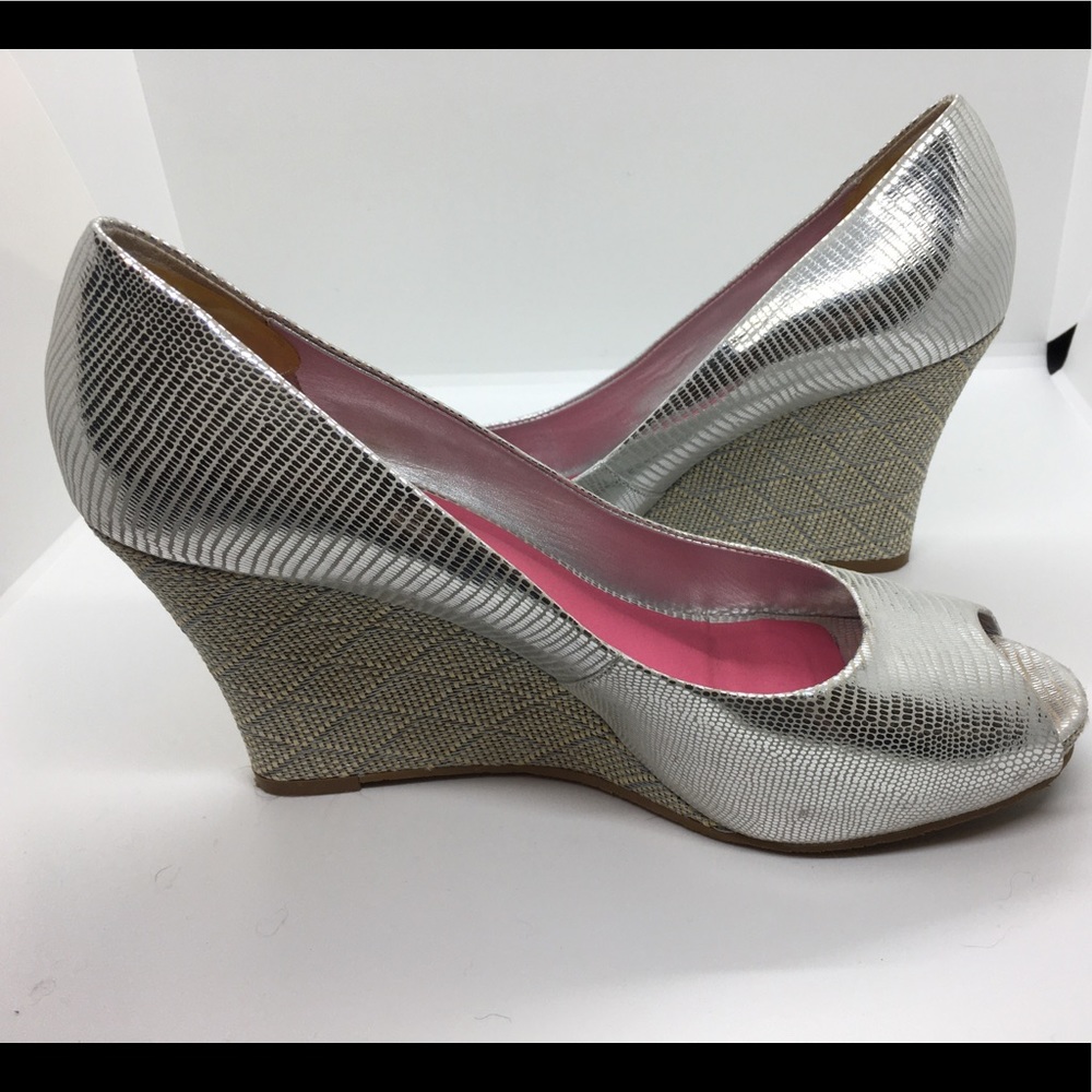 Lilly Pulitzer Silver Open Toe Wedges size 8.5